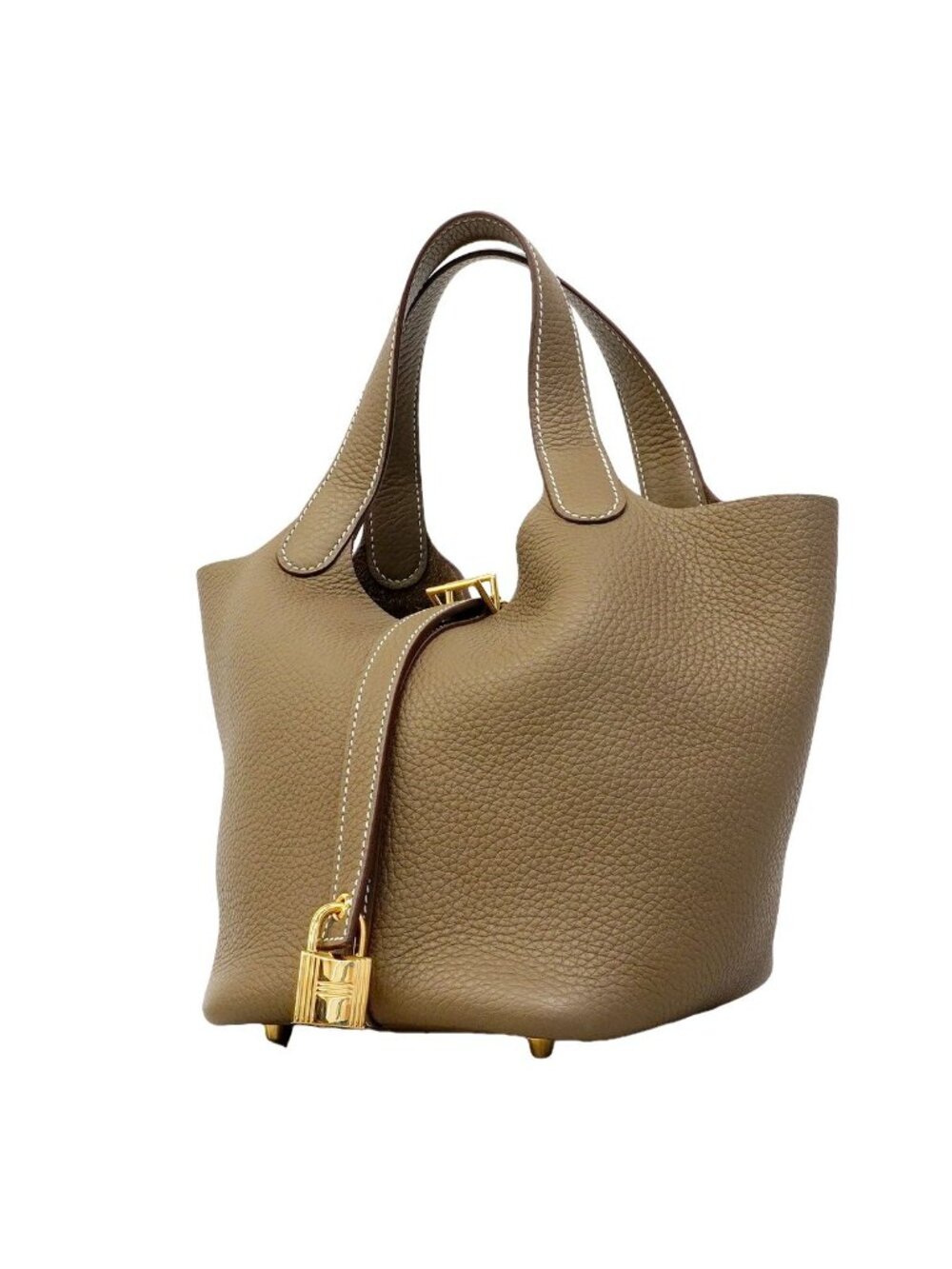 Hermes Handbag Picotin Lock PM Taurillon Clemence Etoupe Gold - Picture 1 of 8